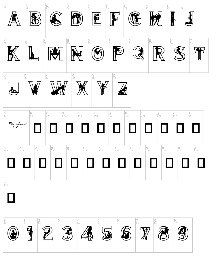 Alpha Silouettes font map